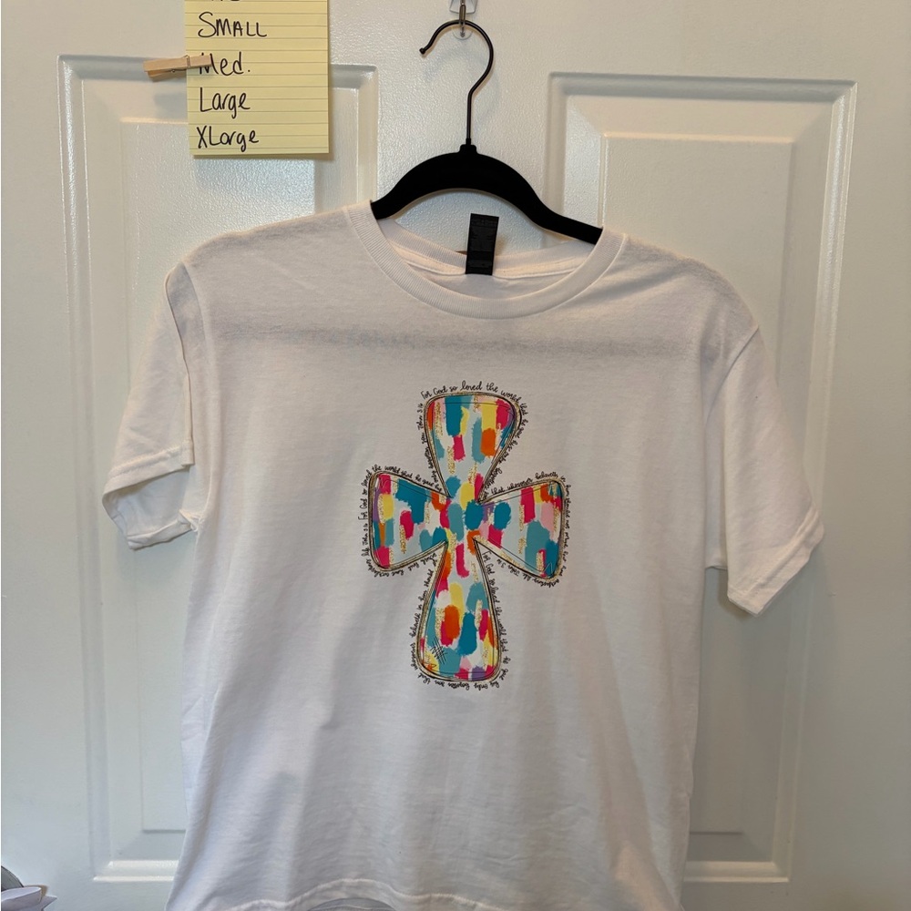 Brand New Kids tee with Christian DTF print  Colorful Cross Design